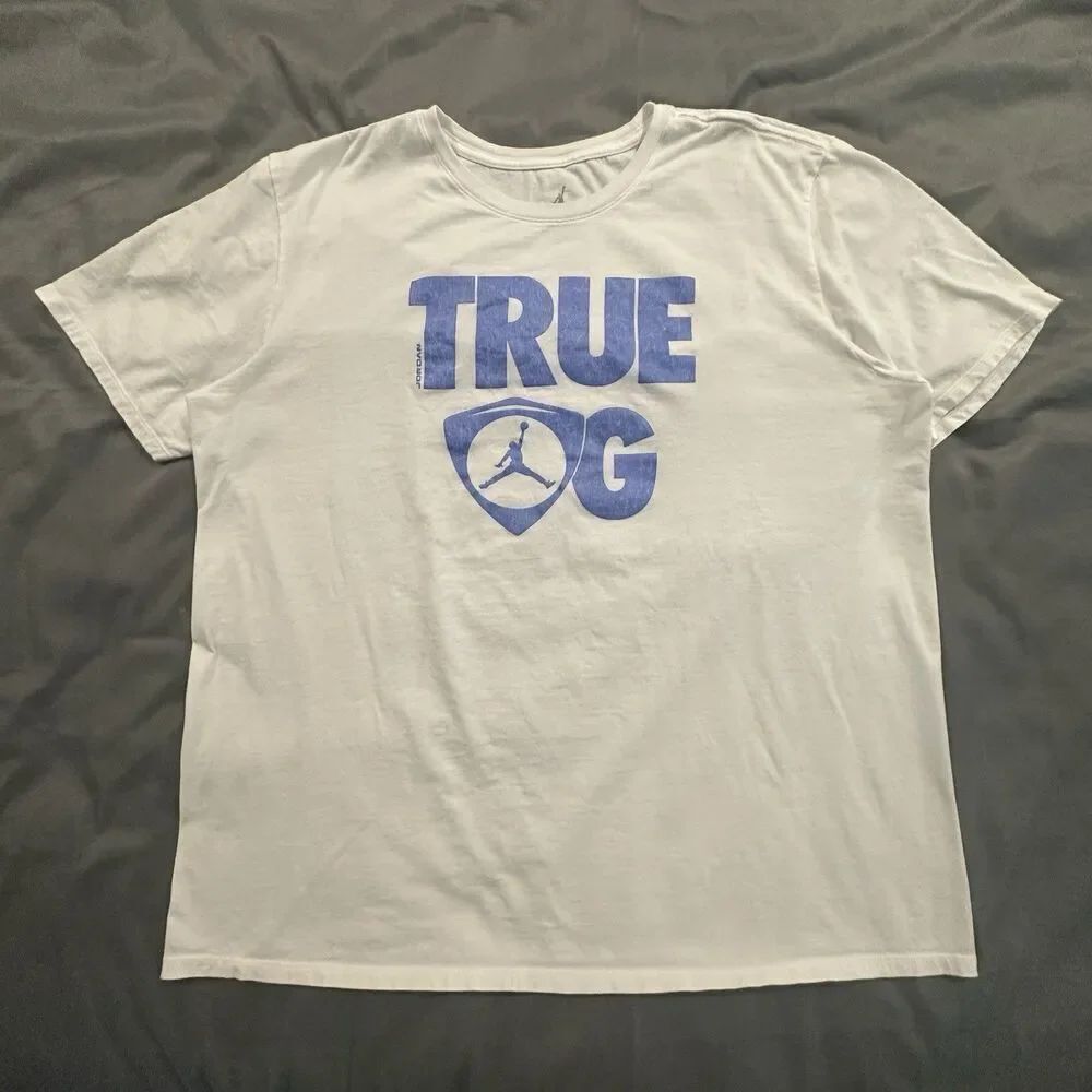 Jordan Shirt Mens 2XL True OG Spellout Basketball Air Jumpman White Gym Tee